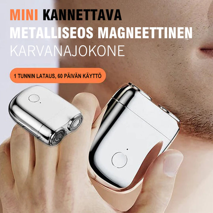 Sølv genopladelig minibarbermaskine, kompakt og stilfuld, med moderne design og holdbar metallegering.