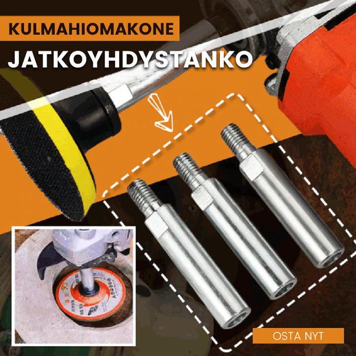 "Hopea metallinen kulmahiomakoneen jatkokappale, pitkä akseli, saumaton kiinnitys, sopii ahtaisiin paikkoihin autotöissä."