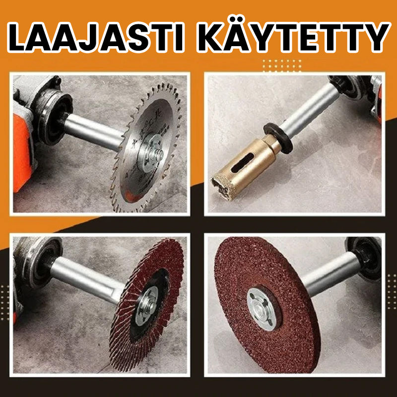 "Hopea metallinen kulmahiomakoneen jatkokappale, pitkä akseli, saumaton kiinnitys, sopii ahtaisiin paikkoihin autotöissä."