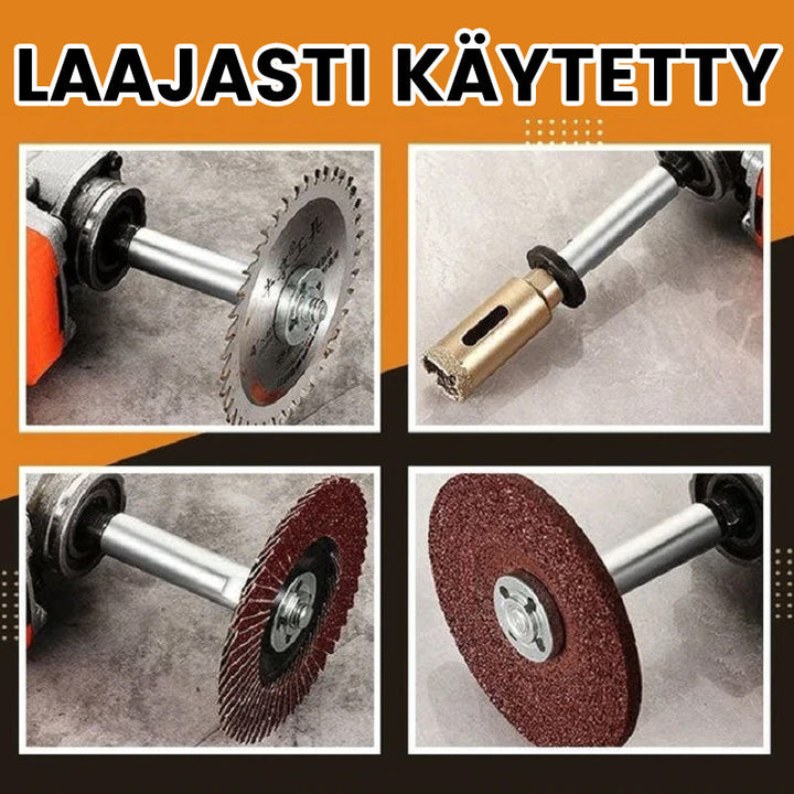 "Hopea metallinen kulmahiomakoneen jatkokappale, pitkä akseli, saumaton kiinnitys, sopii ahtaisiin paikkoihin autotöissä."