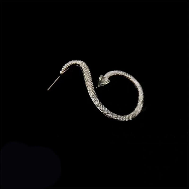 Dame slange-mønstrede øreringe, sølv bronze, kunstnerisk slange design, 4x6.5 cm, elegante vintage accessories