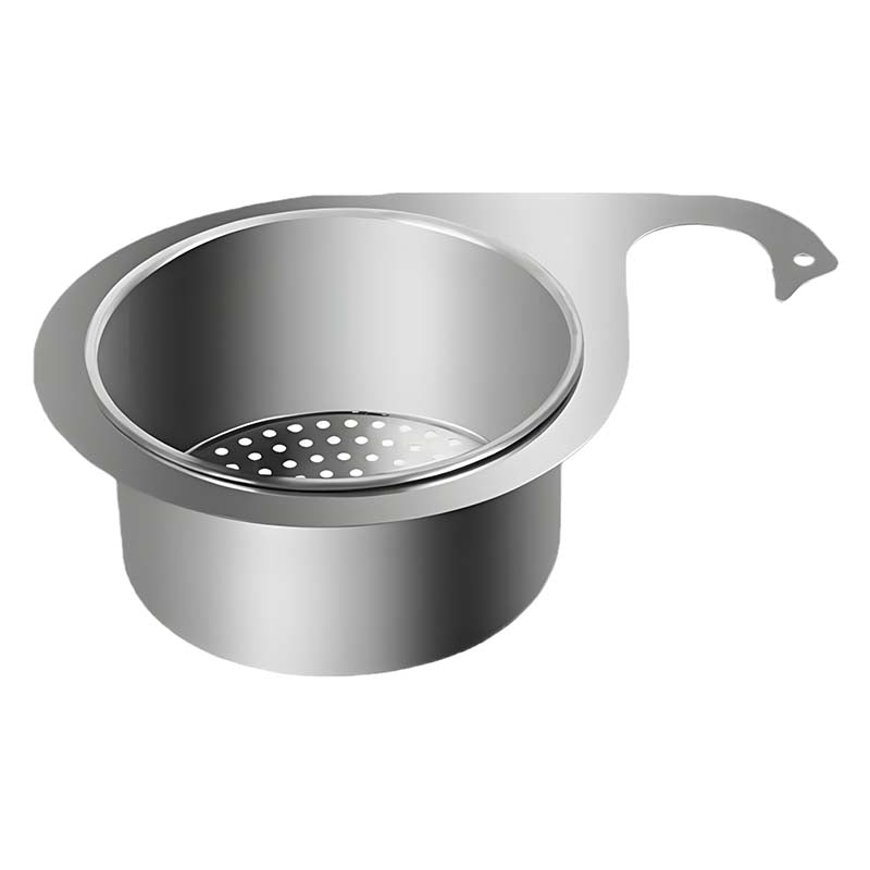 "Hopeanvärinen joutsenmallinen ruostumaton tiskialtaan siivilä, elegantti ja kestävä design keittiöön."