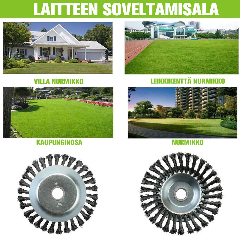 Sølvfarvet ståltrådsgræstrimmerhoved af højkvalitets stål til lette trimmere til havearbejde.