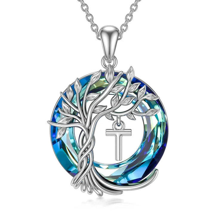 Hopea-sininen Elämän Puun Kristalliriipus naisille, sininen kristalli yhdistyy hopeaan, elegantti ja ajaton design.