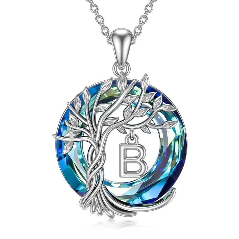 Hopea-sininen Elämän Puun Kristalliriipus naisille, sininen kristalli yhdistyy hopeaan, elegantti ja ajaton design.