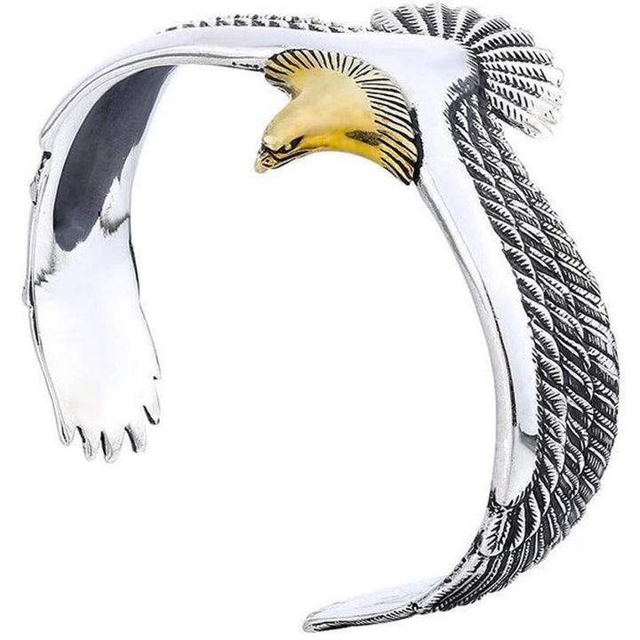 Mænds sølv armbånd med ørne-tema, justerbar størrelse, sølv og guld farver, lavet af kobber.