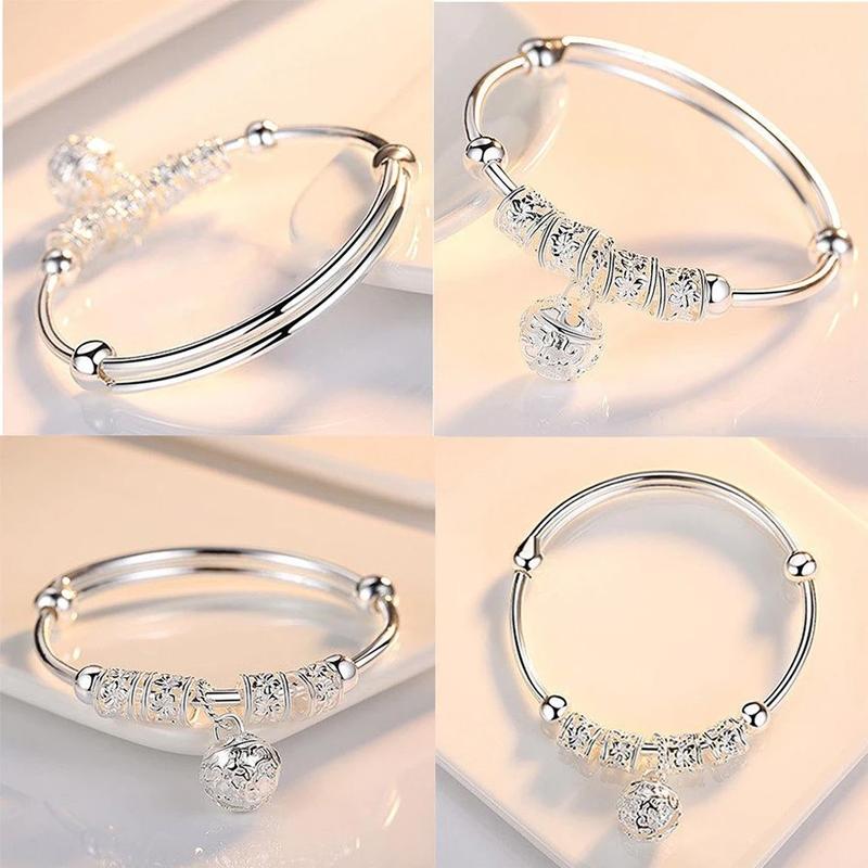 Dame sølv justerbar blomsterperle armbånd med blomstermønstre, perledetalje, elegant tilbehør til kvinder, stilfuldt og alsidigt