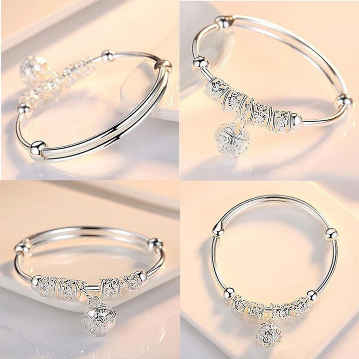 Dame sølv justerbar blomsterperle armbånd med blomstermønstre, perledetalje, elegant tilbehør til kvinder, stilfuldt og alsidigt