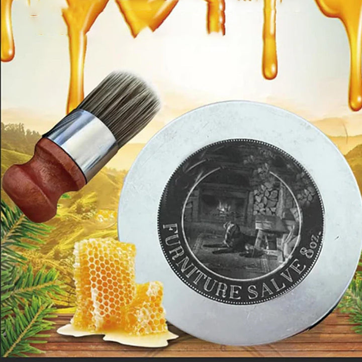 Møbelplejesæt: plejeprodukt og børste, renser og beskytter, naturlige ingredienser, velegnet til træ og læder