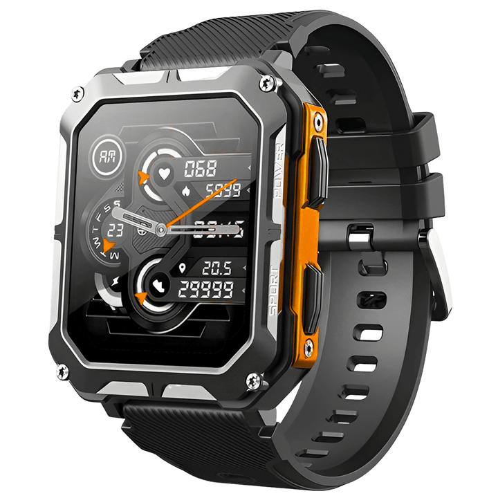 "IP68 vedenkestävä miesten ulkoilu-smartwatch, suuri näyttö, musta runko, design kestävä ääriolosuhteisiin"