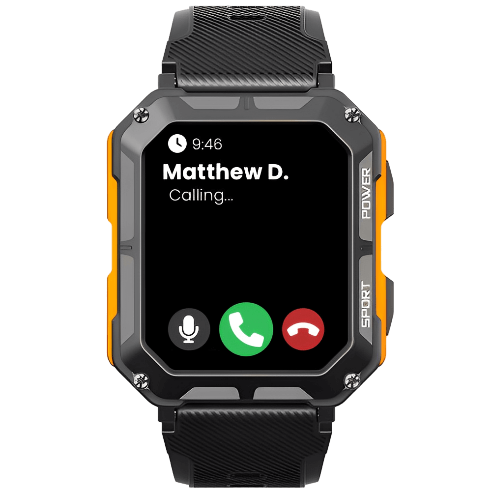 "IP68 vedenkestävä miesten ulkoilu-smartwatch, suuri näyttö, musta runko, design kestävä ääriolosuhteisiin"
