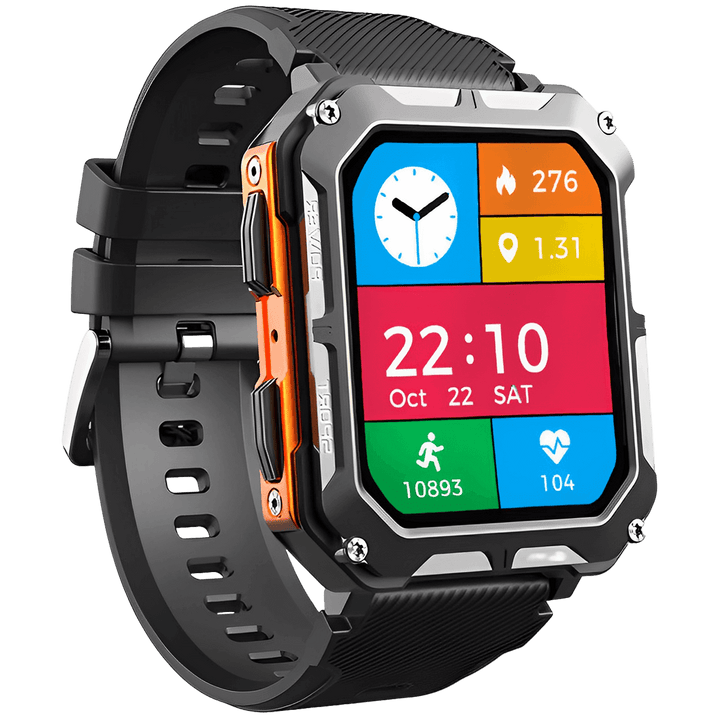 "IP68 vedenkestävä miesten ulkoilu-smartwatch, suuri näyttö, musta runko, design kestävä ääriolosuhteisiin"