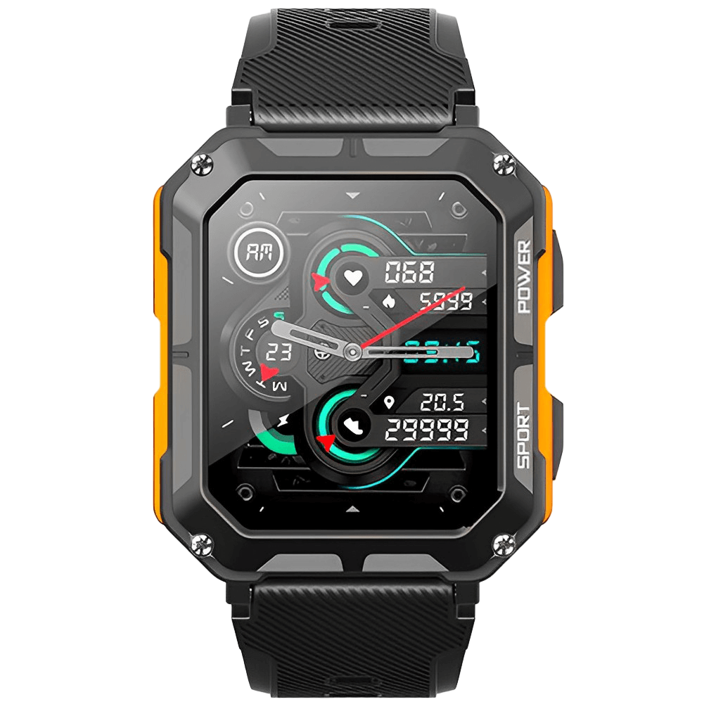 "IP68 vedenkestävä miesten ulkoilu-smartwatch, suuri näyttö, musta runko, design kestävä ääriolosuhteisiin"