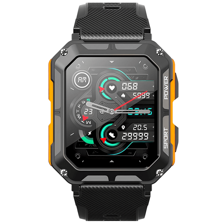 "IP68 vedenkestävä miesten ulkoilu-smartwatch, suuri näyttö, musta runko, design kestävä ääriolosuhteisiin"