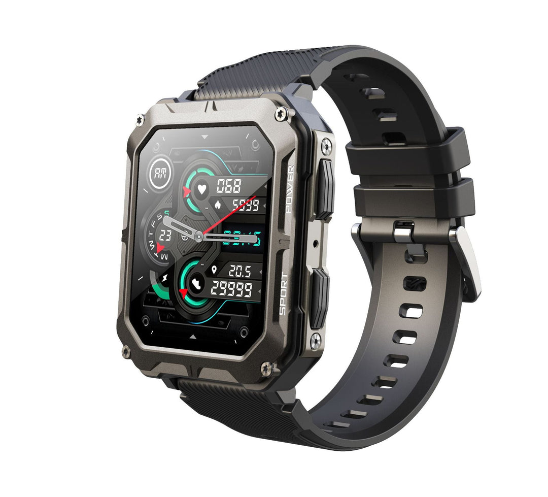 "IP68 vedenkestävä miesten ulkoilu-smartwatch, suuri näyttö, musta runko, design kestävä ääriolosuhteisiin"