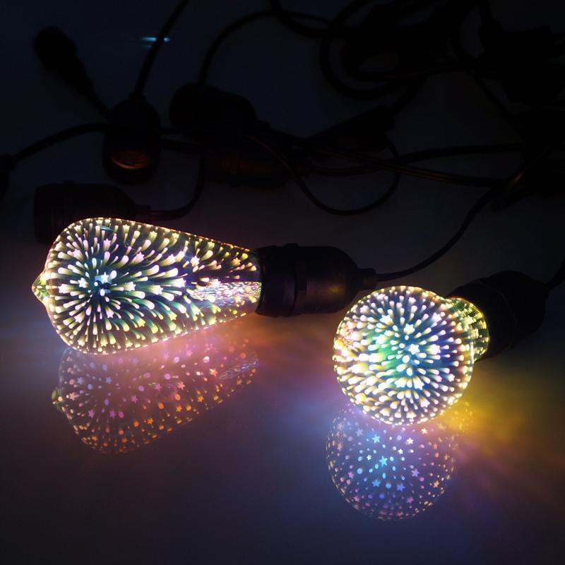 Ilotulitusefektin LED-polttimo, värikäs ja koristeellinen, sopii juhliin ja sisustukseen, 3D-vaikutuksella.