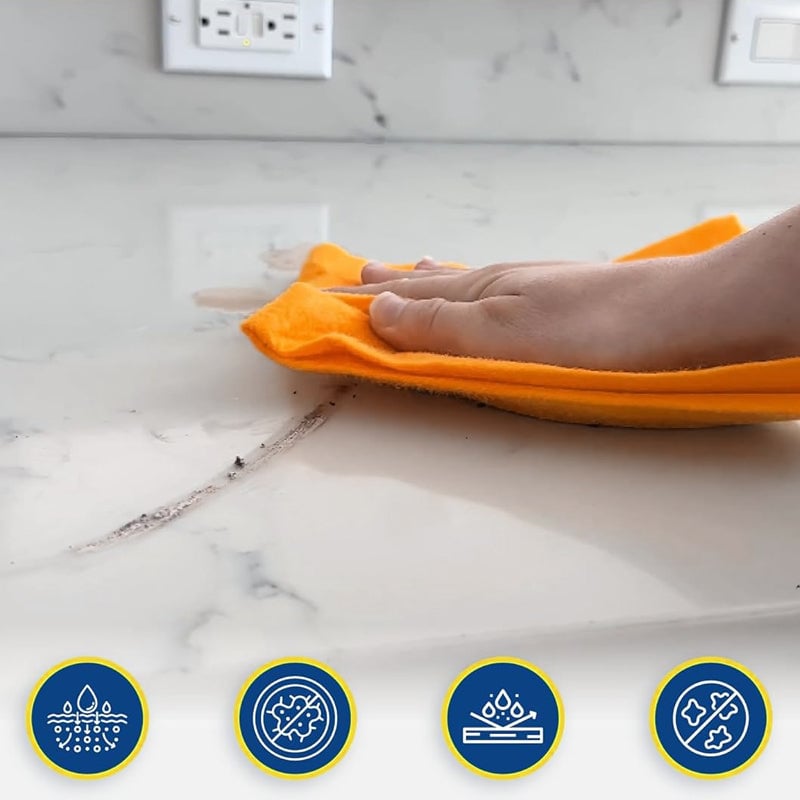 Absorberende plantefiber rengøringsklud, holdbar og farverig; orange og blå i forskellige størrelser til hjemmets rengøring.