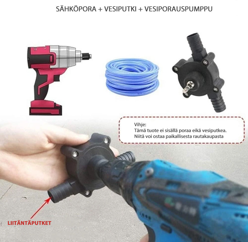 "Itseimevä porakonepumppu musta muovikuori, kevyt, kompakti käsityökalu kotiin, puutarhaan, ulkokäyttöön."