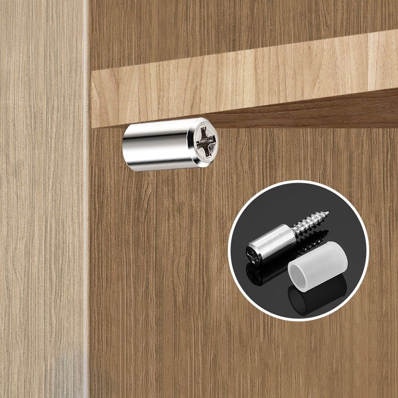 Selvskærende, sølvfarvede skruer til kabinet laminatstøtte, blank nikkelbelægning, 29x7,5mm, 20 kg bæreevne.