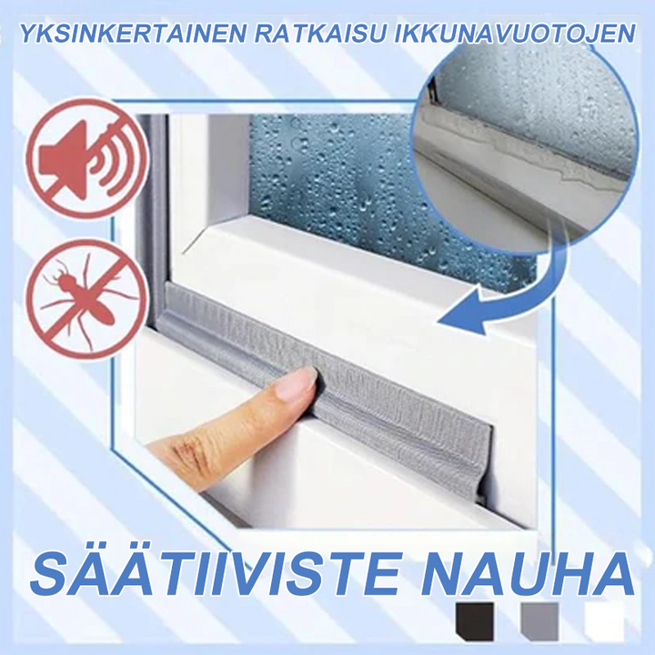 Itseliimautuva säänkestävä tiivistenauha oviin ja ikkunoihin, harmaa, ruskea ja valkoinen PE & PU materiaalista.