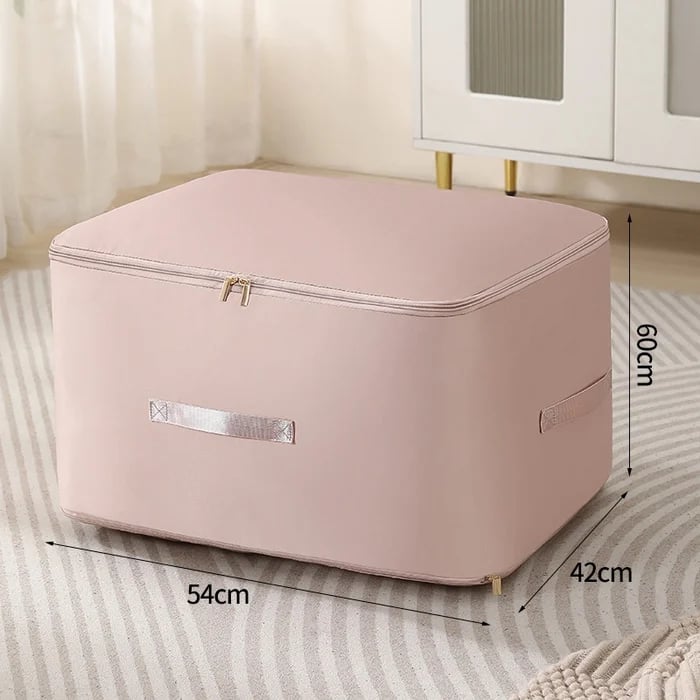 Selvspændende opbevaringspose beige, pladsbesparende, premium nylon, ideel til rejser, nem at bruge og holdbar.