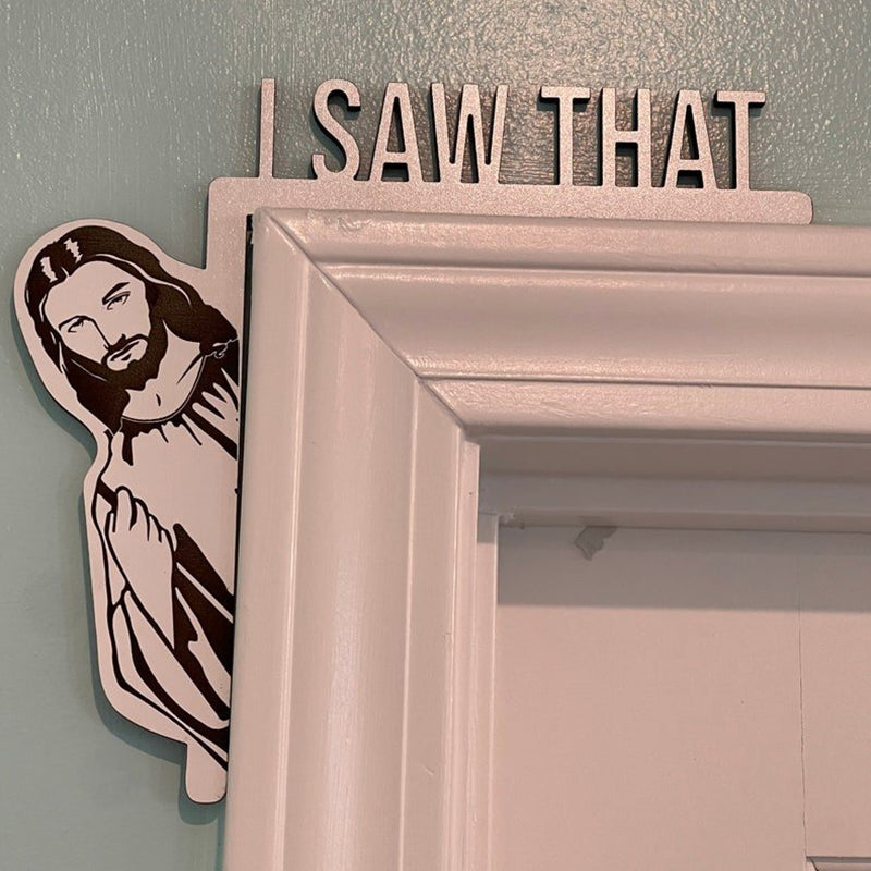 Jeesus-figur til dørkarm, sjov indretningsgenstand, nærbillede, bringer humor ind i hjemmet, let og holdbar.