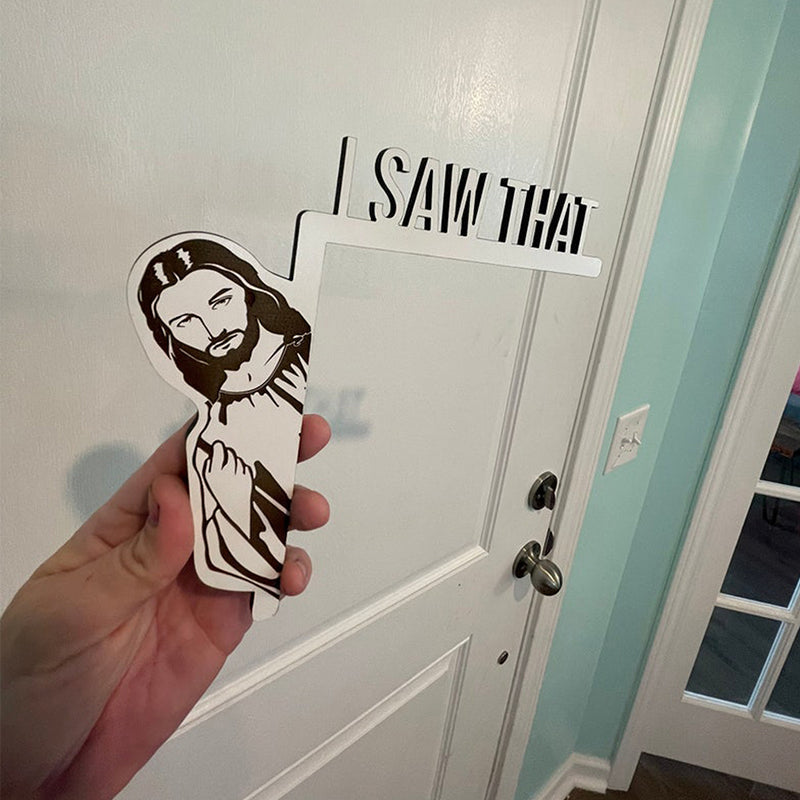 Jeesus-figur til dørkarm, sjov indretningsgenstand, nærbillede, bringer humor ind i hjemmet, let og holdbar.