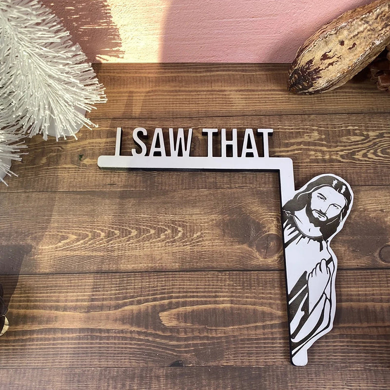 Jeesus-figur til dørkarm, sjov indretningsgenstand, nærbillede, bringer humor ind i hjemmet, let og holdbar.
