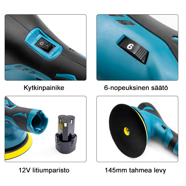 Trådløs bilpoler, let og kompakt, med støjsvag motor, kraftfuld kobbermotor, justerbare hastigheder.