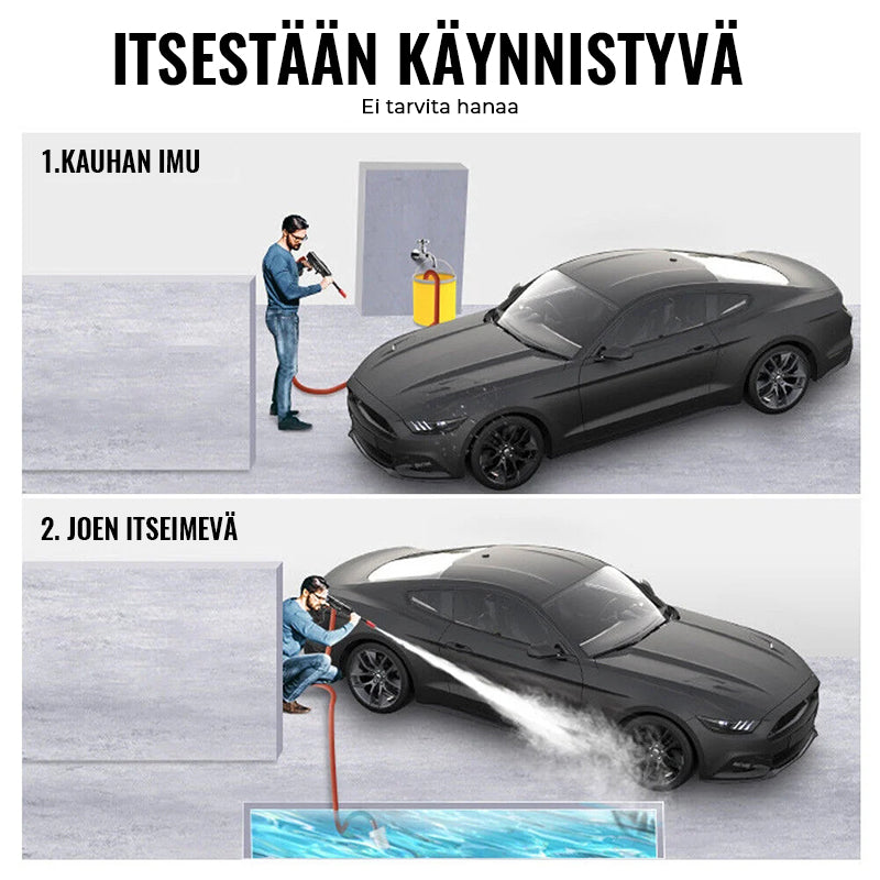 Trådløs højtryksrenser med 2 dyser, kraftfuldt 22 bars tryk, kompakt design, velegnet til alsidig udendørs brug.