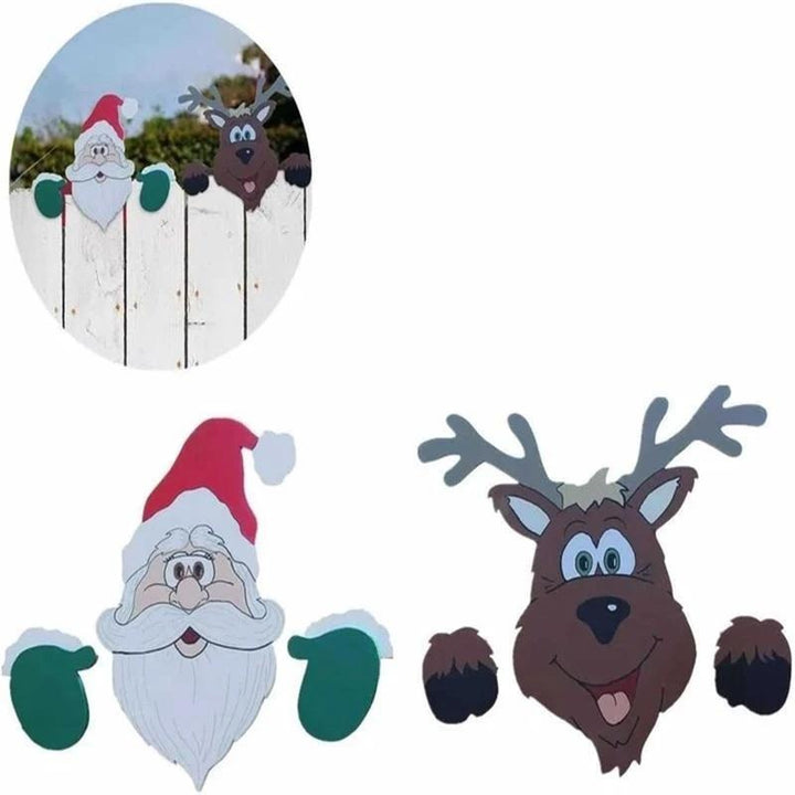Juledekoration til hegn, figurer af julemand, snemand og rensdyr, skaber festlig stemning i din have.