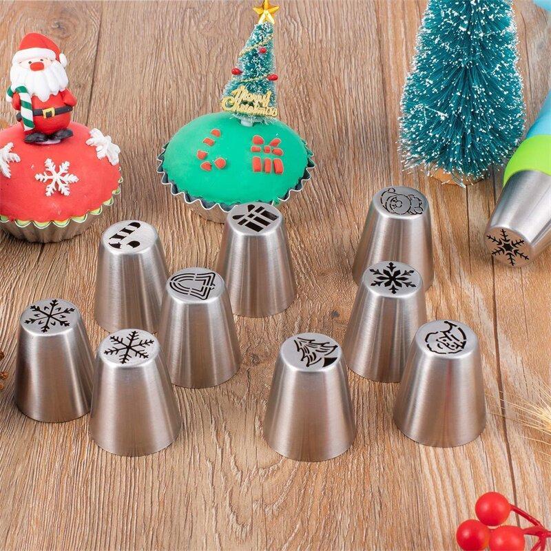 Julepyntningssprøjtedysesæt, 10 smukke dyser, rustfrit stål, til julebagning, køkkenredskaber.