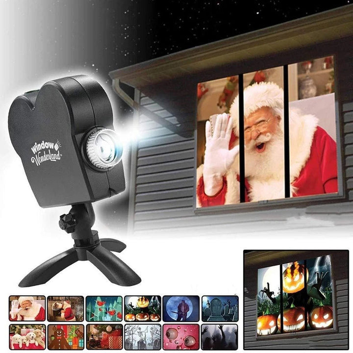 Fuld farve julevinduesprojektor med EU-stik, dekorerer vinduer med farverige festtemaer, 72W lampe, 360° justerbar