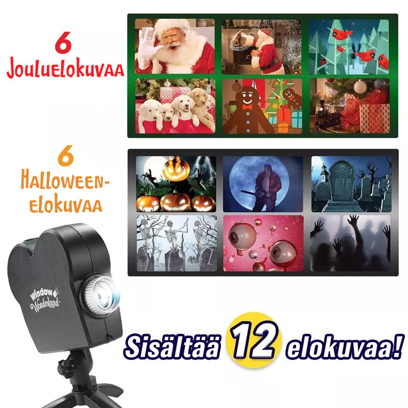 Fuld farve julevinduesprojektor med EU-stik, dekorerer vinduer med farverige festtemaer, 72W lampe, 360° justerbar