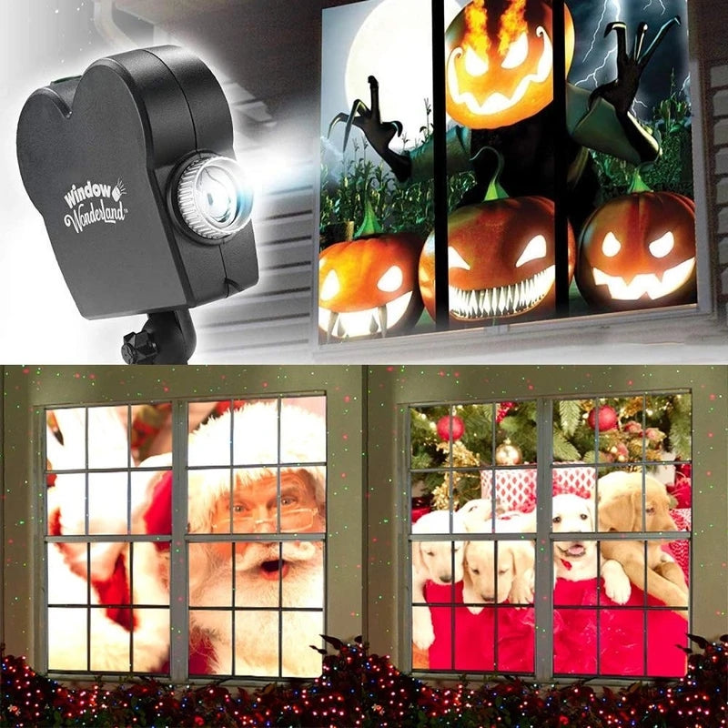 Fuld farve julevinduesprojektor med EU-stik, dekorerer vinduer med farverige festtemaer, 72W lampe, 360° justerbar