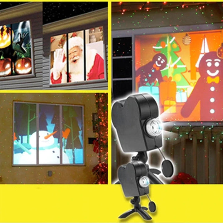 Fuld farve julevinduesprojektor med EU-stik, dekorerer vinduer med farverige festtemaer, 72W lampe, 360° justerbar
