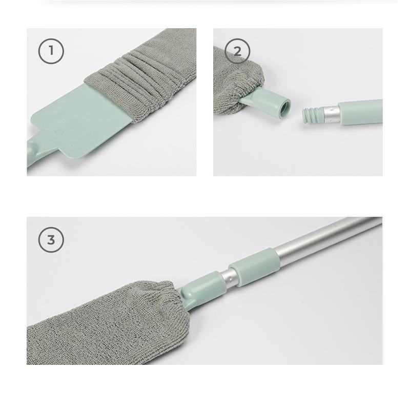 Fleksibelt mikrofiber støvsværd bøjes til utilgængelige steder, til rengøring af hjemmet uden kemikalier.