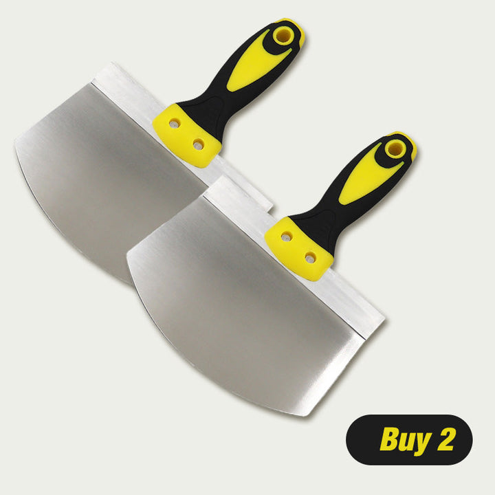 Buet spartel i rustfrit stål med holdbart blad og ergonomisk håndtag, velegnet til spartling og reparation af gipsvægge