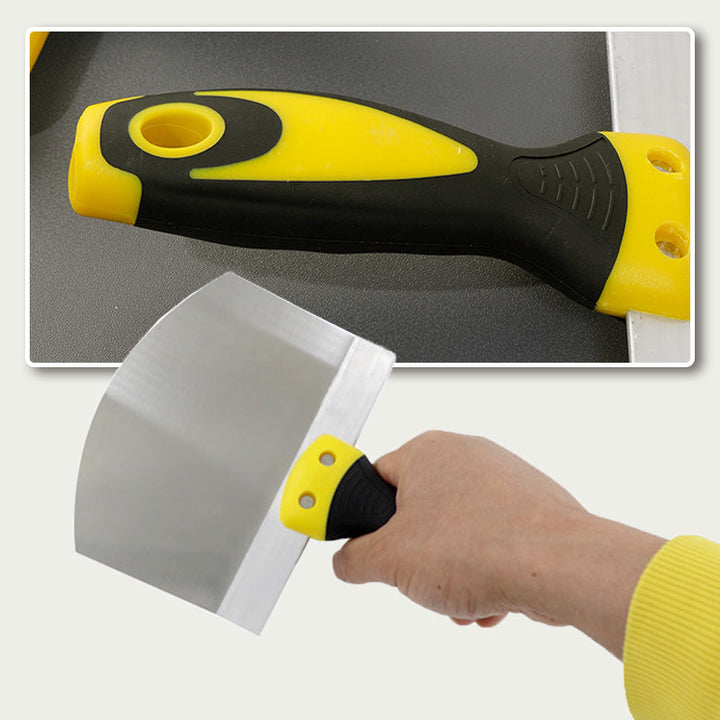 Buet spartel i rustfrit stål med holdbart blad og ergonomisk håndtag, velegnet til spartling og reparation af gipsvægge