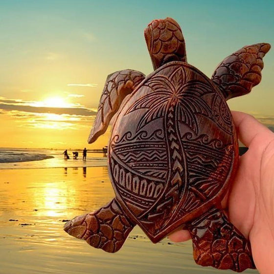 Håndlavet harpiks skildpadde dekoration med dobbelte skildpadder, symboliserer lang levetid og held i hjemmet og haven.
