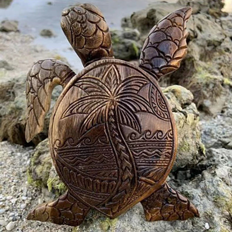 Håndlavet harpiks skildpadde dekoration med dobbelte skildpadder, symboliserer lang levetid og held i hjemmet og haven.