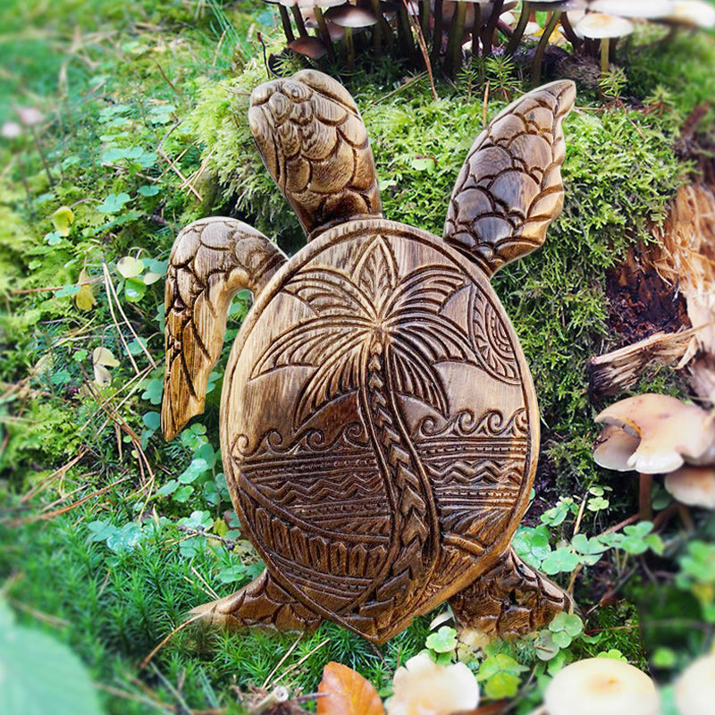 Håndlavet harpiks skildpadde dekoration med dobbelte skildpadder, symboliserer lang levetid og held i hjemmet og haven.