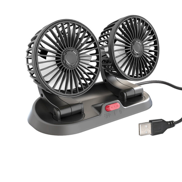 Dobbelt bilventilator 12V/24V, justerbar og kompakt, giver effektiv køling under kørslen.