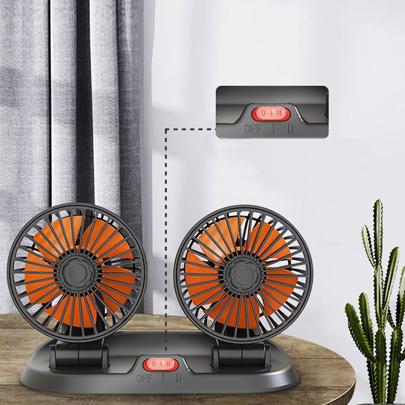Dobbelt bilventilator 12V/24V, justerbar og kompakt, giver effektiv køling under kørslen.