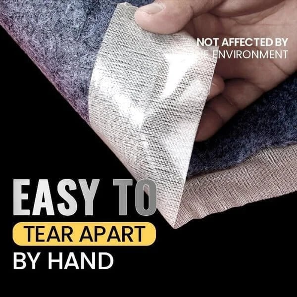 "Kaksipuolinen harsokuituteippi, läpinäkyvä, helppo leikata, käytettävä kodin askareisiin asennukseen ja kiinnitykseen."