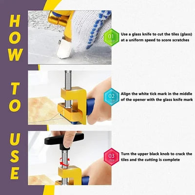 Bærbar 2-i-1 glas- og keramisk fliseskærer, kompakt og let, til DIY-projekter, ergonomisk design.