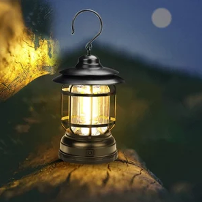 Bærbar LED retro-lampe til udendørs brug, enkelt retrodesign, vandtæt konstruktion, magnetisk fastgørelse, 360° belysning.