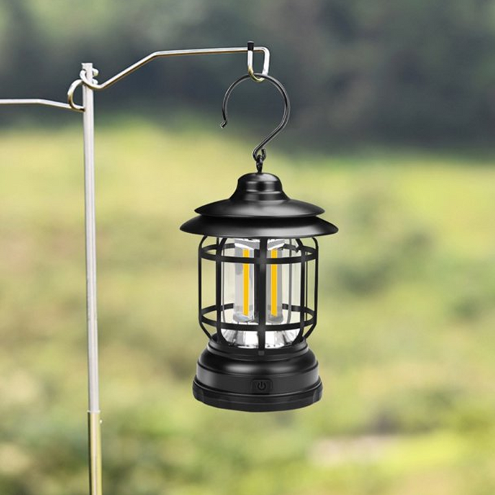 Bærbar LED retro-lampe til udendørs brug, enkelt retrodesign, vandtæt konstruktion, magnetisk fastgørelse, 360° belysning.