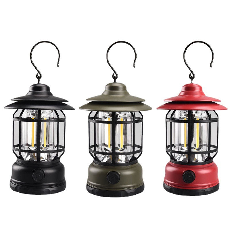Bærbar LED retro-lampe til udendørs brug, enkelt retrodesign, vandtæt konstruktion, magnetisk fastgørelse, 360° belysning.