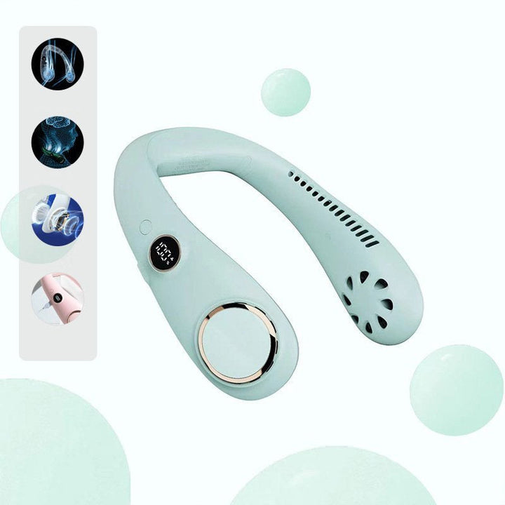 Kannettava kaulatuuletin useissa väreissä; tyylikäs muotoilu, useita säätöjä, viilentää tehokkaasti kesällä, gadget.